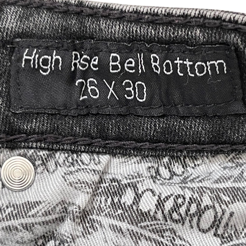 Rock & Roll Denim Bell Bottom Jeans Womens 26 Black Excellent High Rise Flare - Picture 5 of 15